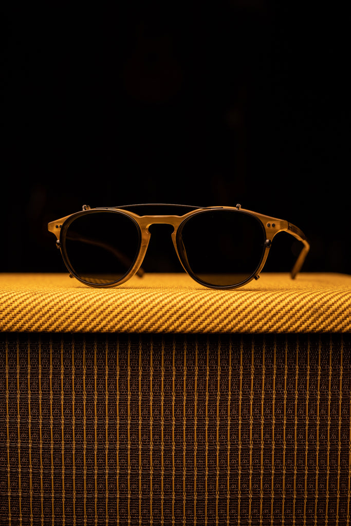 Johann Wolff Sunglasses - Otto in Suntan w/ Black Clip with Green Polar Lenses