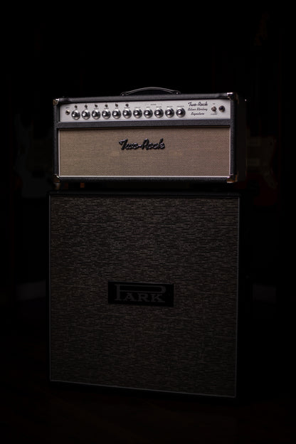 Two-Rock Silver Sterling Signature 100 Watt Head - Black Bronco, Aged British Black and Tan Cloth, White Piping, Silver Knobs