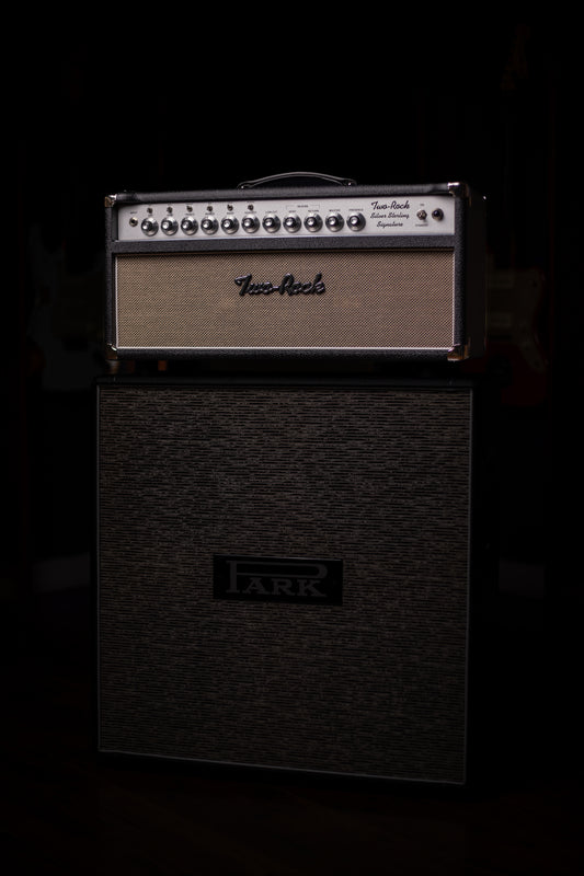 Two-Rock Silver Sterling Signature 100 Watt Head - Black Bronco, Aged British Black and Tan Cloth, White Piping, Silver Knobs