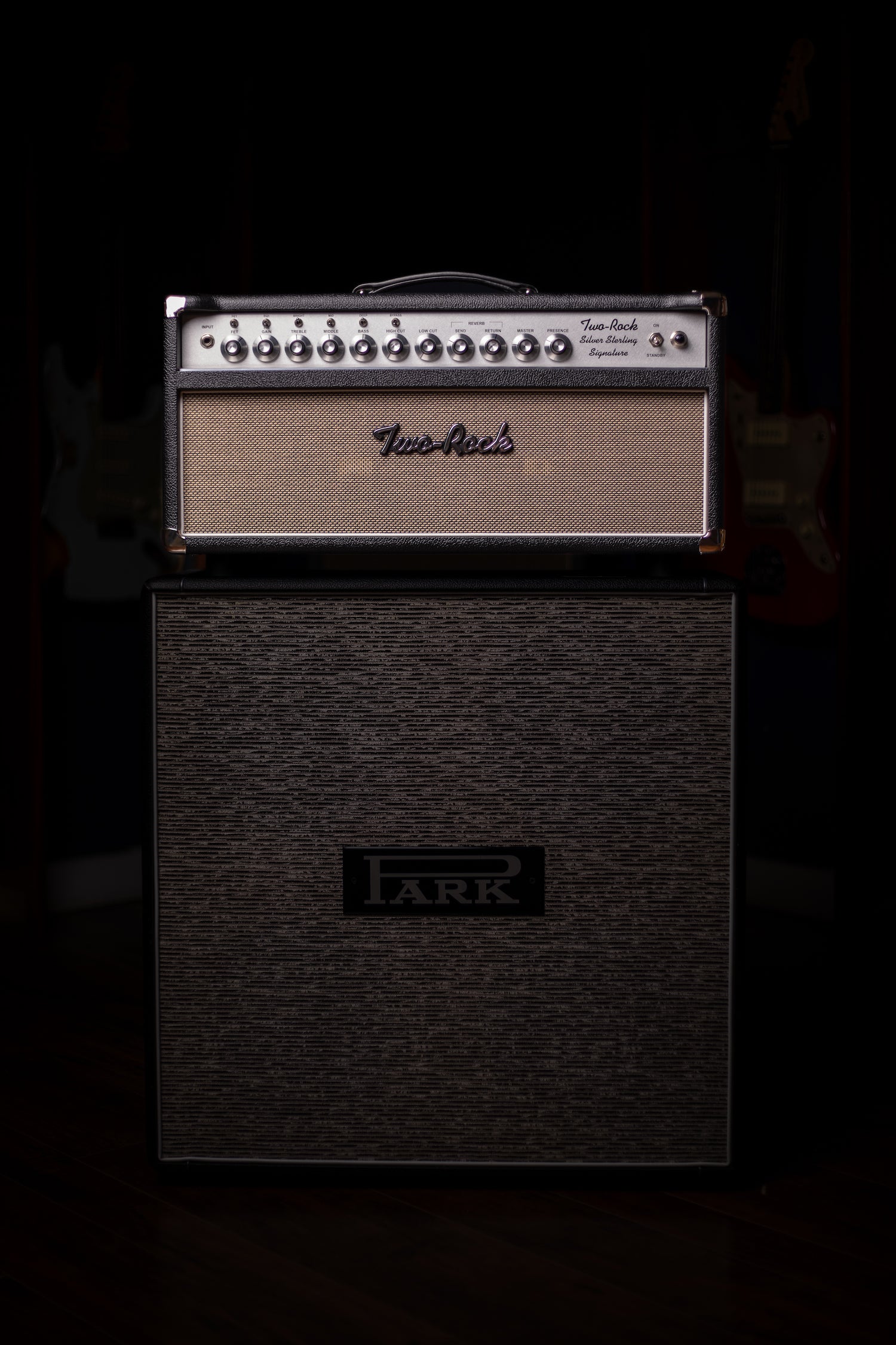 Two-Rock Silver Sterling Signature 100 Watt Head - Black Bronco, Aged British Black and Tan Cloth, White Piping, Silver Knobs