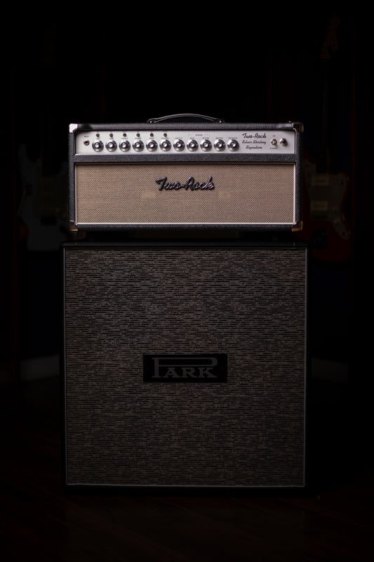 Two-Rock Silver Sterling Signature 100 Watt Head - Black Bronco, Aged British Black and Tan Cloth, White Piping, Silver Knobs