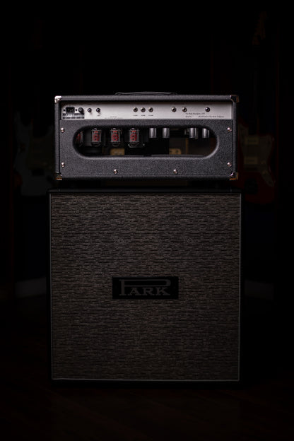 Two-Rock Silver Sterling Signature 100 Watt Head - Black Bronco, Aged British Black and Tan Cloth, White Piping, Silver Knobs