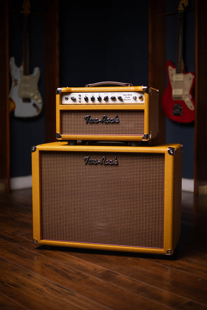 Two-Rock Studio Signature 120v Head and 1x12 Open Back 2R12 Speaker Cabinet - Amber Lacquered Tweed, Silver Anodized, Oxblood Stripe Cloth, Black Knobs, Maroon Pipping