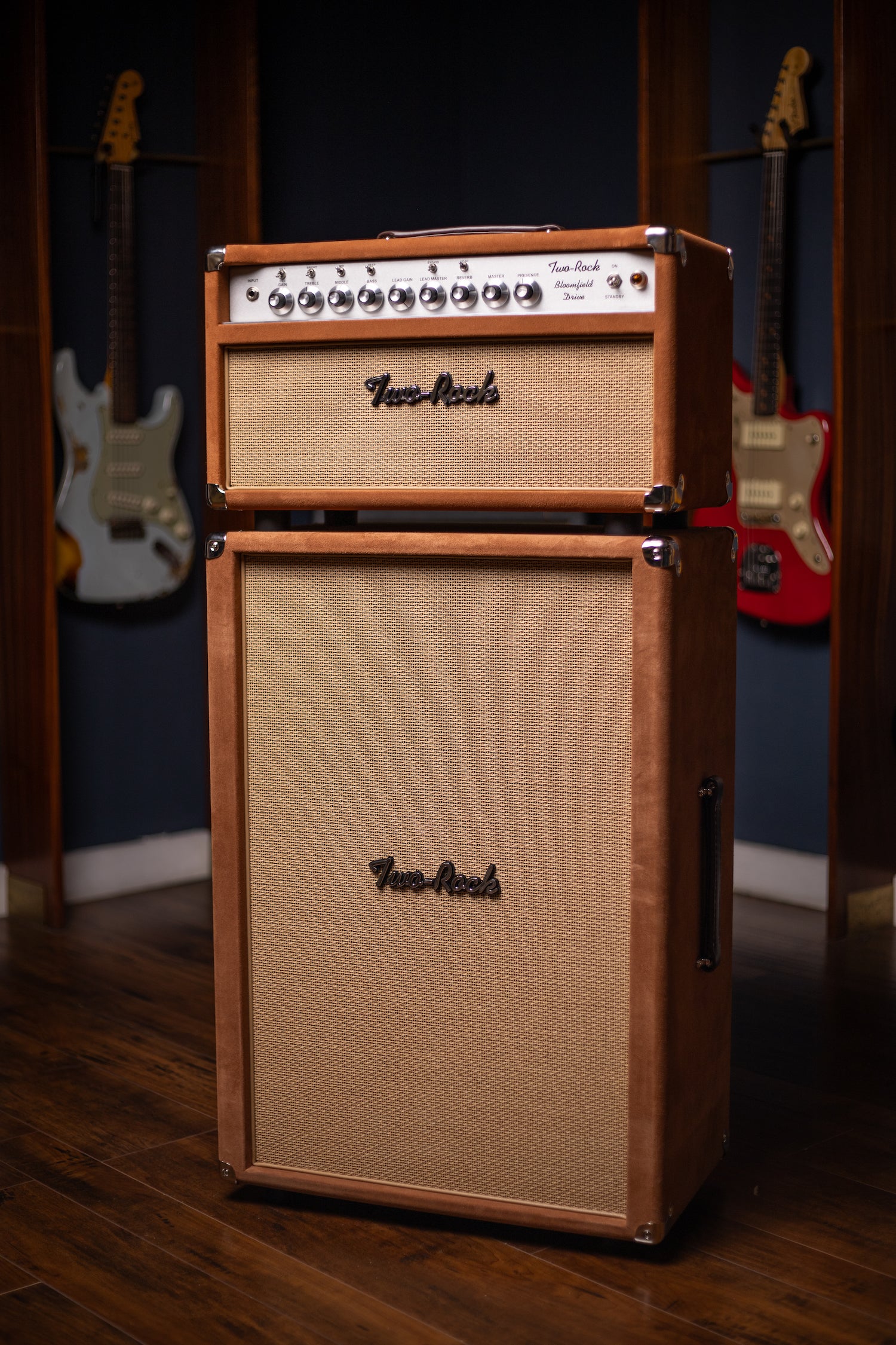 Two-Rock Bloomfield Drive 100/50w Tube Head and Cabinet - Tobacco Suede, Cane Cloth, Silver Anodized, Buckskin Piping, Silver Knobs, TR12 Speakers