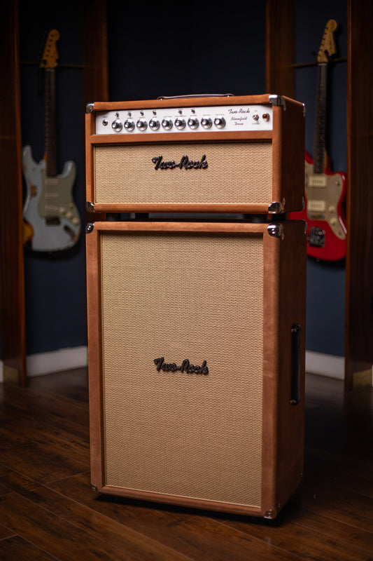 Two-Rock Bloomfield Drive 100/50w Tube Head and Cabinet - Tobacco Suede, Cane Cloth, Silver Anodized, Buckskin Piping, Silver Knobs, TR12 Speakers