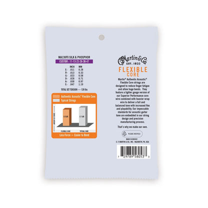 Martin MA130FX Authentic Acoustic Flexible Core Guitar Strings Silk & Phosphor - Custom Light 11s