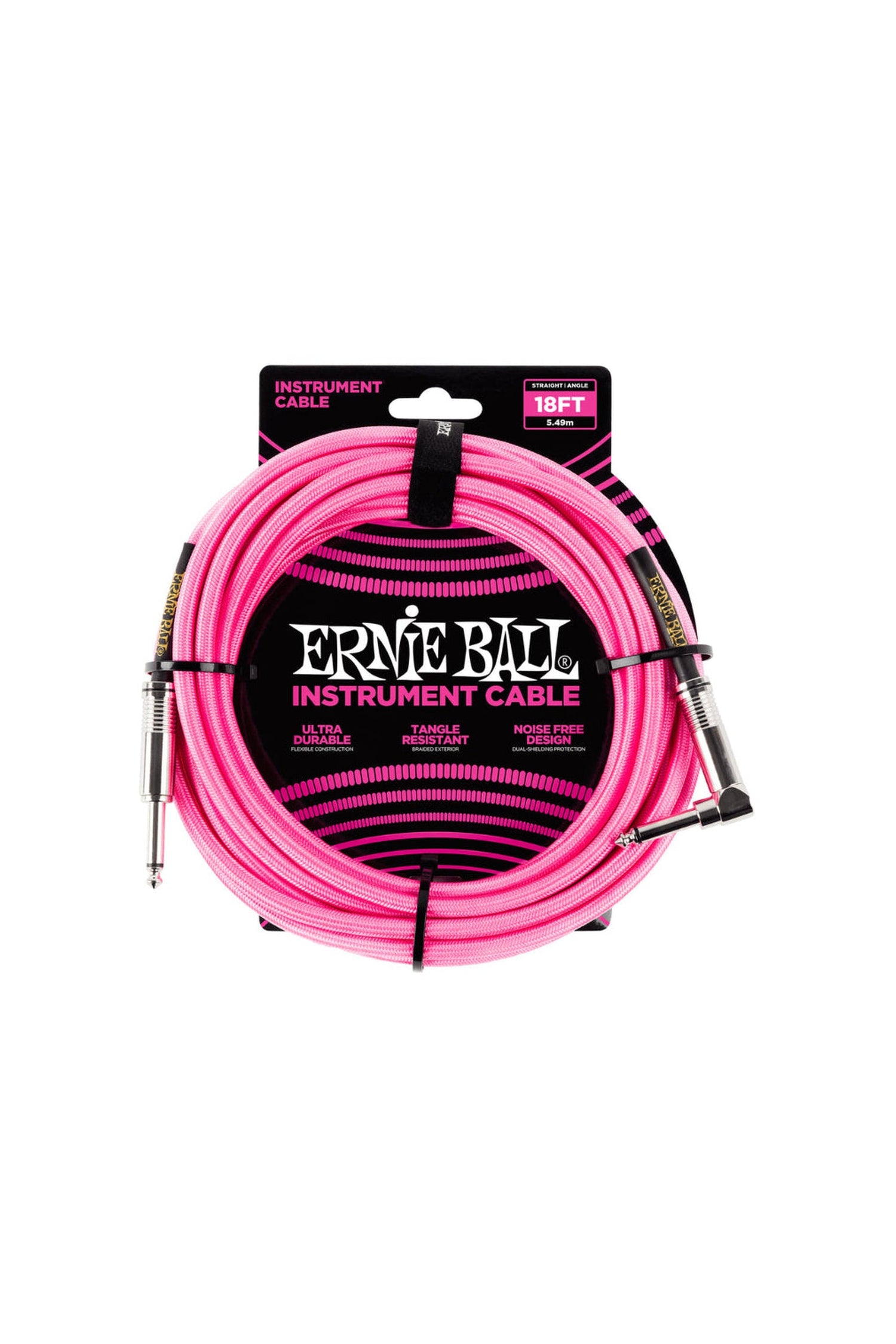 Ernie Ball Braided Instrument Cable 18' - Neon Pink