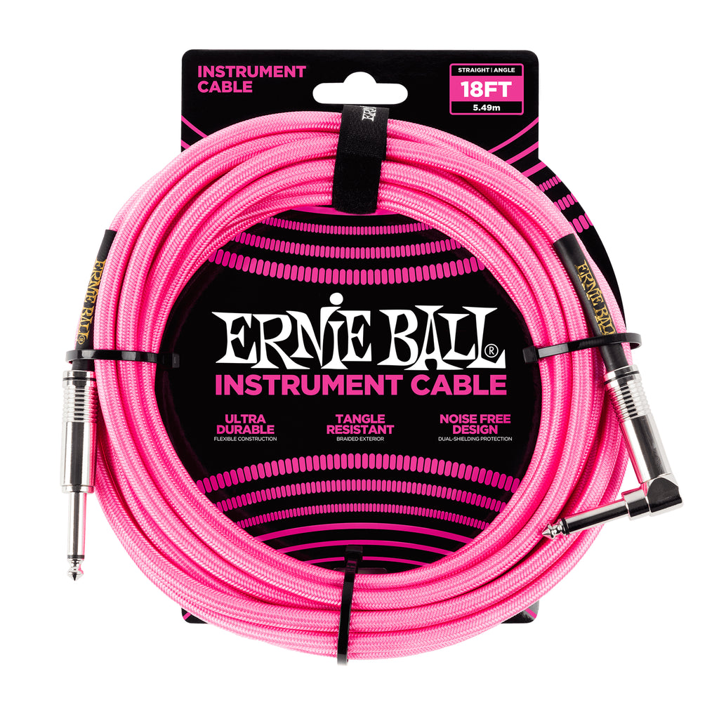 Ernie Ball Braided Instrument Cable 18' - Neon Pink