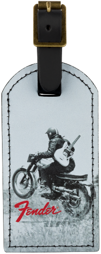 Fender Vintage Ad Luggage Tag - Motorcycle Rider