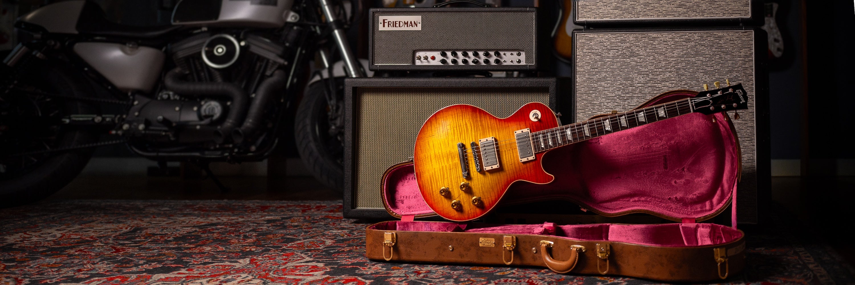 Gibson Les Paul in front of Friedman amp at Walt Grace Vintage