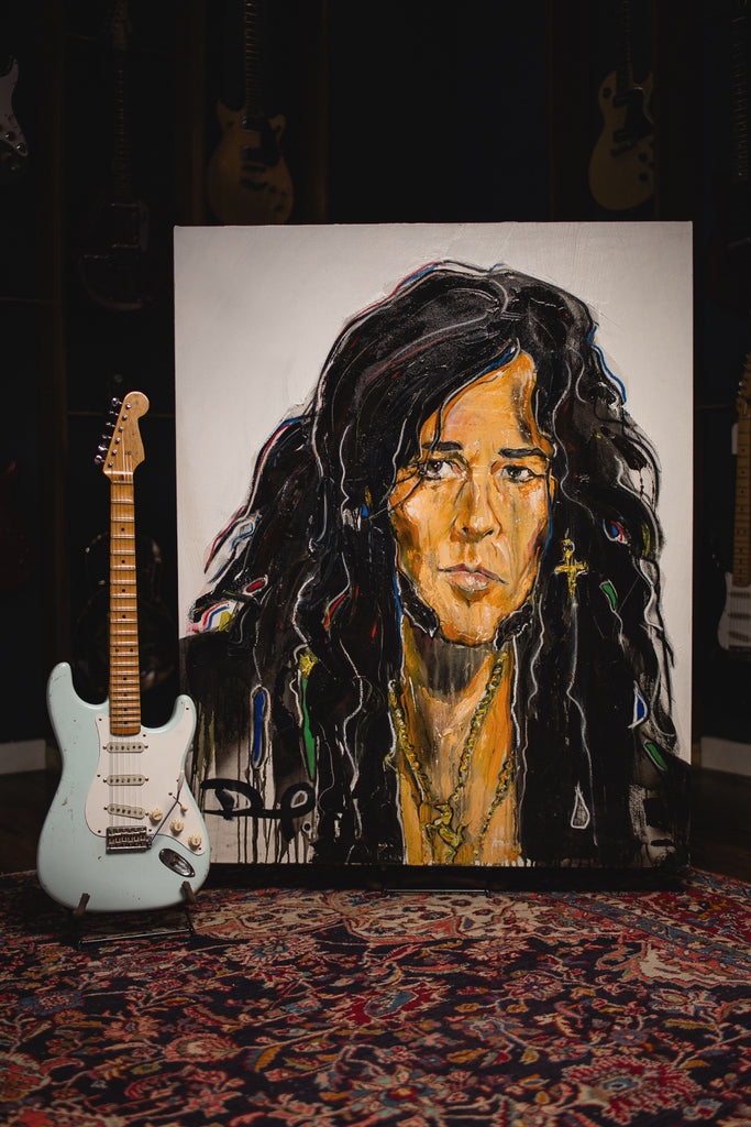 Fender '57 Stratocaster Yngwie Malmsteen Owned Stage/Studio Electric Guitar in Sonic Blue + Yngwie Malmsteen Parabellum Painting by David Banegas