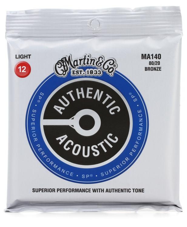Martin MA140 Authentic Acoustic Superior Performance Guitar Strings - 80/20 Light 12's - Walt Grace Vintage