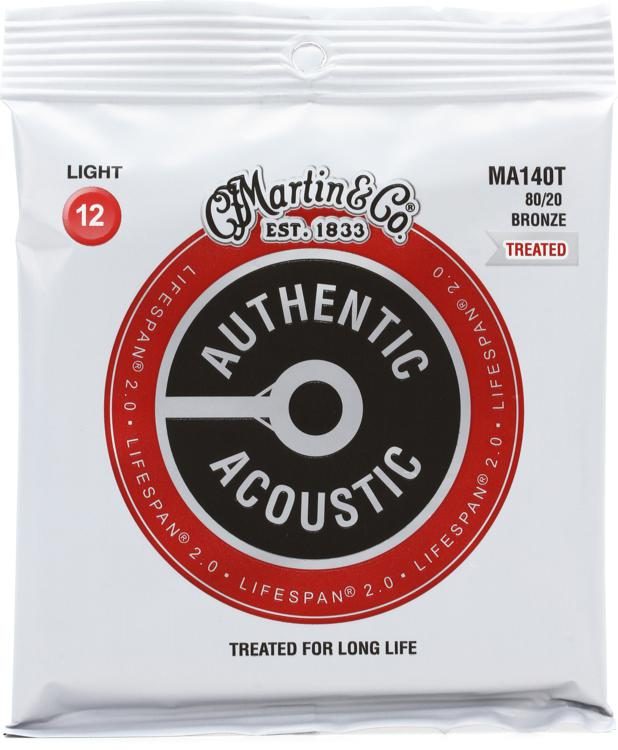 Martin MA140T Authentic Acoustic Lifespan 2.0 Treated Guitar Strings - 80/20 Bronze Light - Walt Grace Vintage