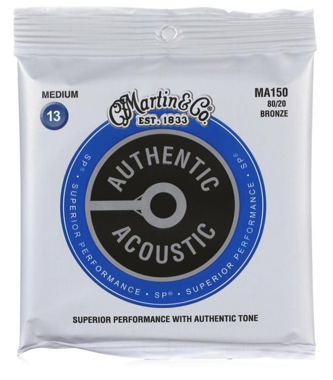 Martin MA150 Authentic Acoustic Superior Performance Guitar Strings - 80/20 Medium 13's - Walt Grace Vintage