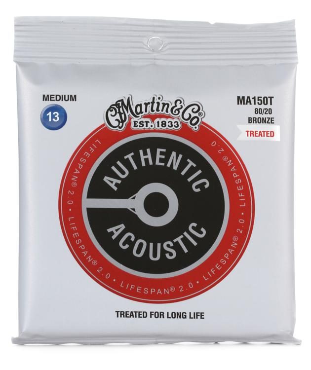Martin MA150T Authentic Acoustic Lifespan 2.0 Treated Guitar Strings - 80/20 Bronze Medium - Walt Grace Vintage