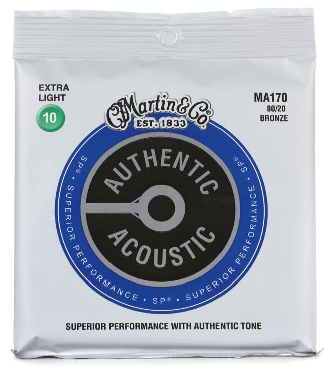 Martin MA170 Authentic Acoustic Superior Performance Guitar Strings - 80/20 Extra Light - Walt Grace Vintage