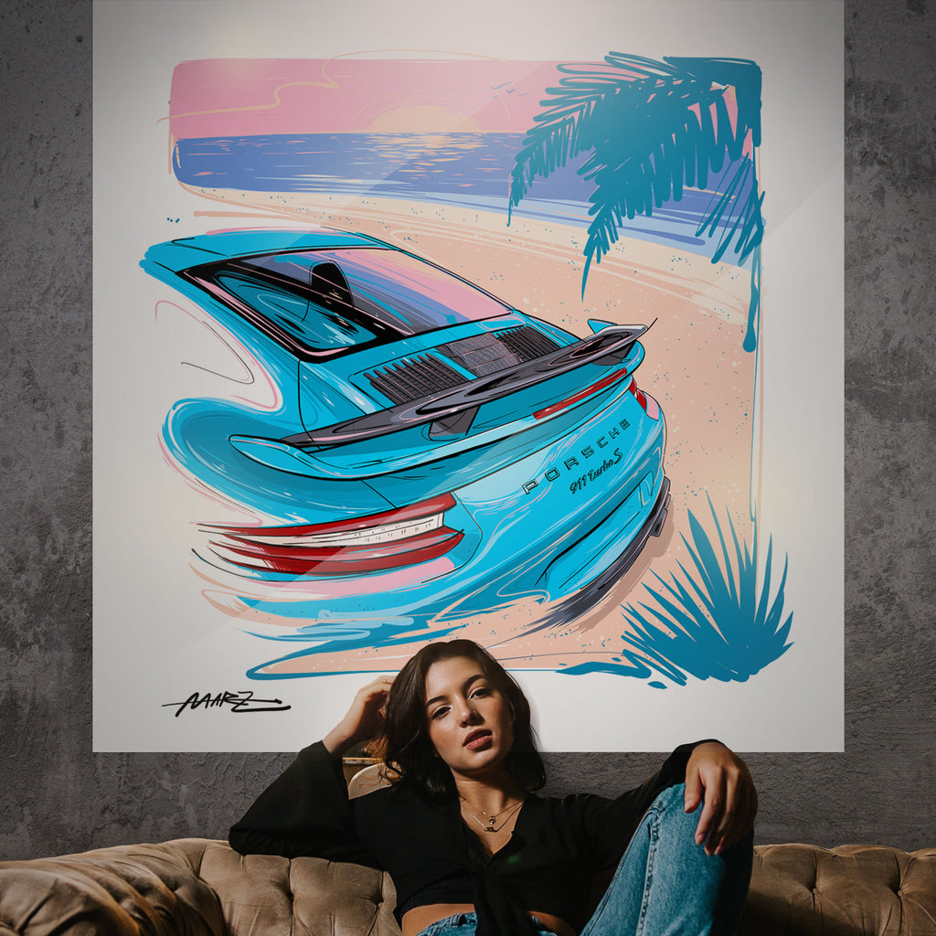 Marz Ink - Porsche Turbo S - Beach (Miami Blue) (ACRYLIC/METAL) - 1 of 50 - Walt Grace Vintage