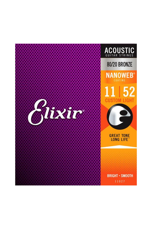 Elixir Strings Nanoweb 80/20 Acoustic Guitar Strings .011-.052 Custom Light