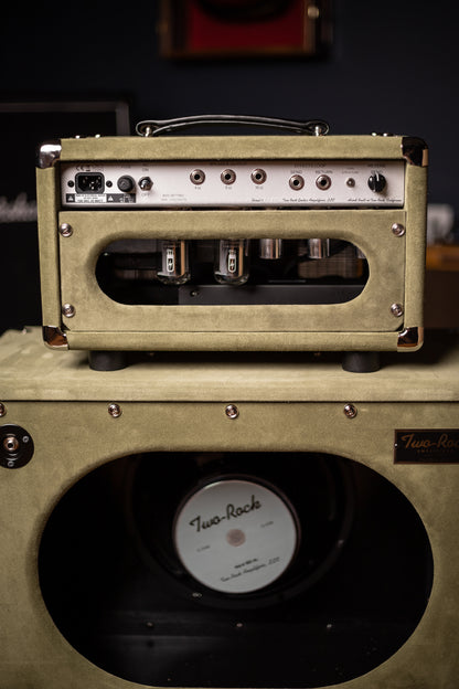 Two-Rock Studio Signature 35 Watt Tube Head and 12-65B 1x12 Extension Cabinet - Moss Green Suede, Silver Chassis, Vintage Gold Grill, Silver Knobs