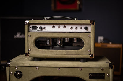 Two-Rock Studio Signature 35 Watt Tube Head and 12-65B 1x12 Extension Cabinet - Moss Green Suede, Silver Chassis, Vintage Gold Grill, Silver Knobs