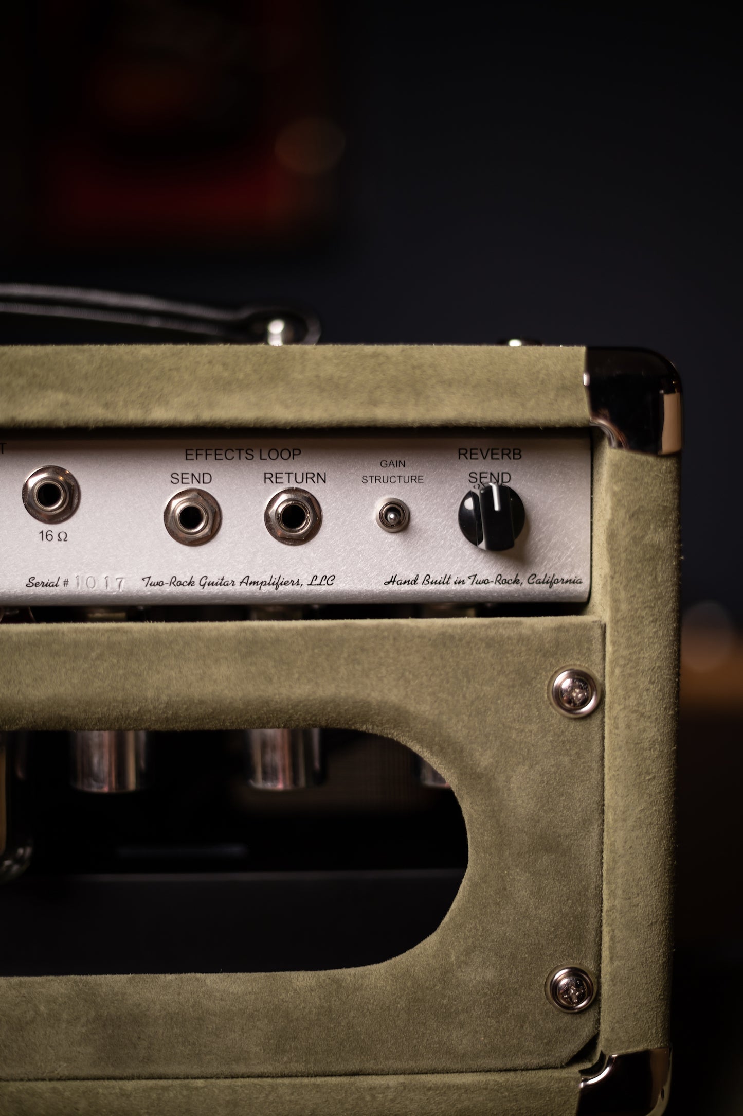 Two-Rock Studio Signature 35 Watt Tube Head and 12-65B 1x12 Extension Cabinet - Moss Green Suede, Silver Chassis, Vintage Gold Grill, Silver Knobs