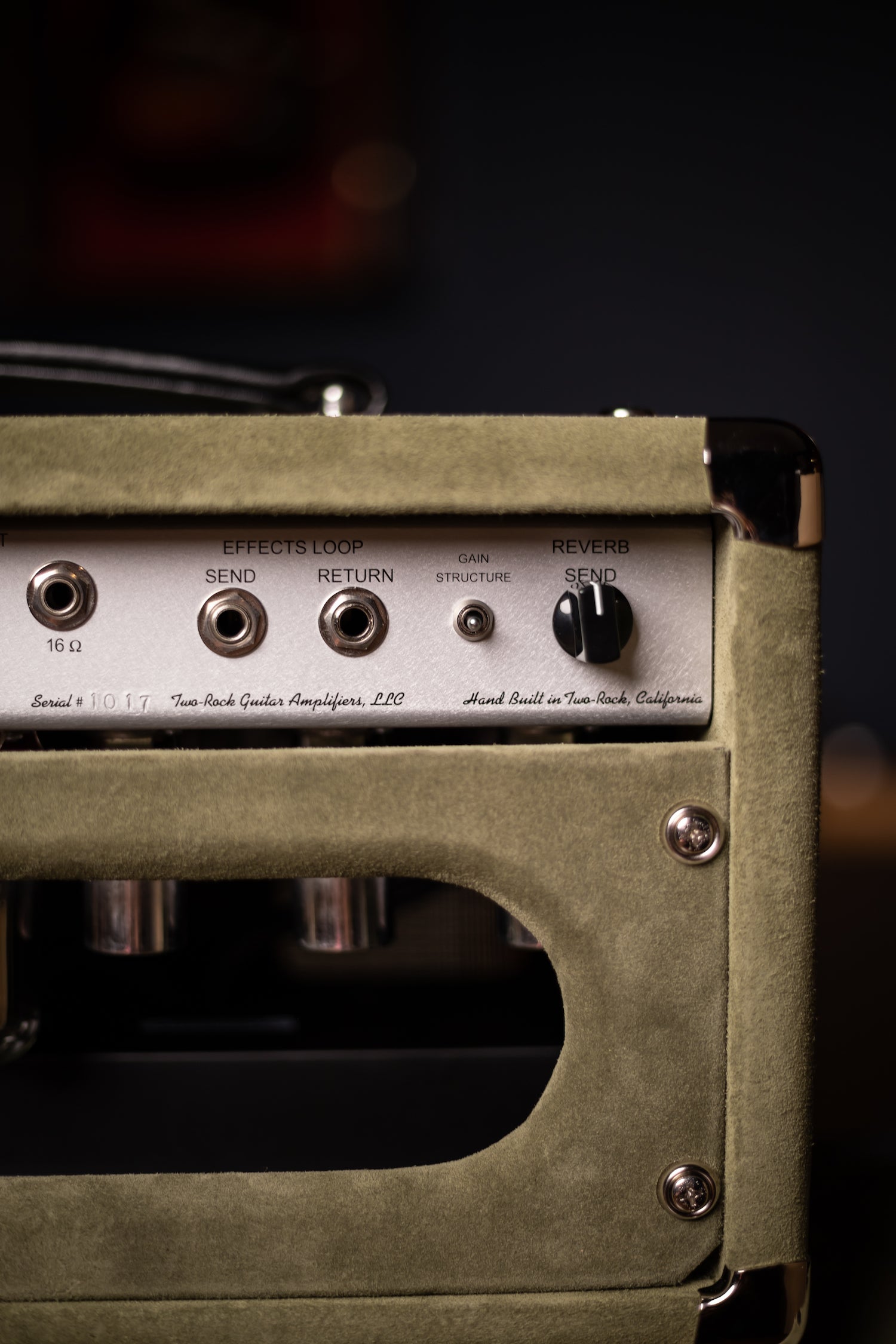 Two-Rock Studio Signature 35 Watt Tube Head and 12-65B 1x12 Extension Cabinet - Moss Green Suede, Silver Chassis, Vintage Gold Grill, Silver Knobs