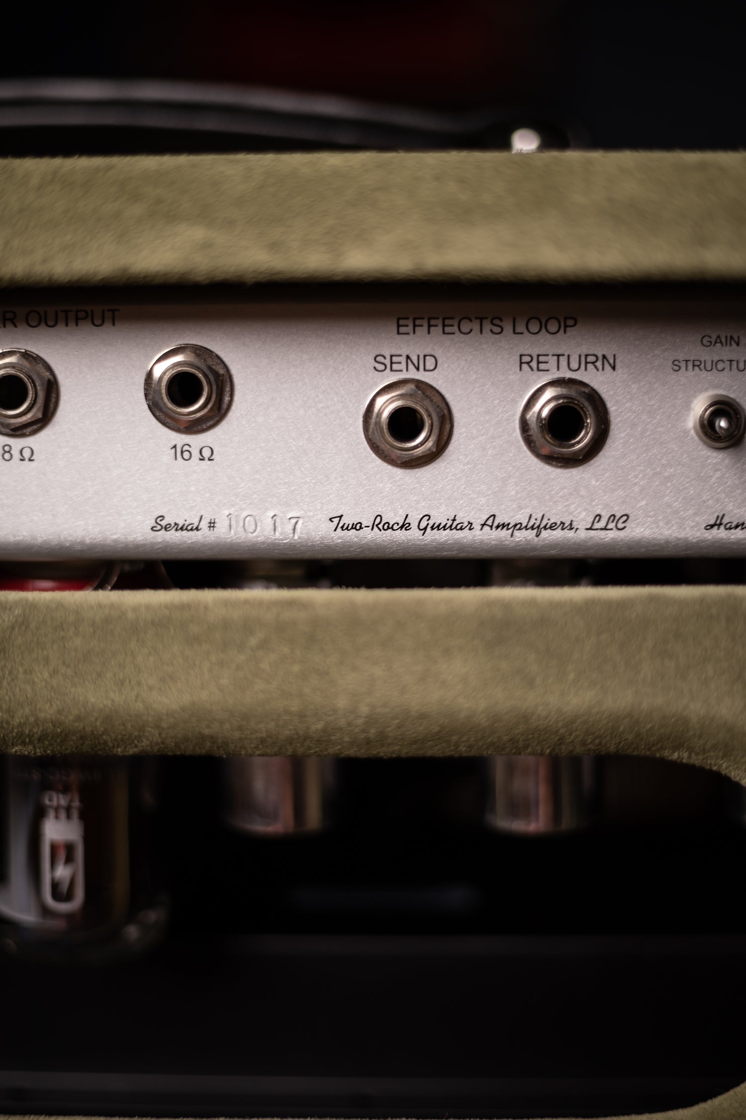 Two-Rock Studio Signature 35 Watt Tube Head and 12-65B 1x12 Extension Cabinet - Moss Green Suede, Silver Chassis, Vintage Gold Grill, Silver Knobs