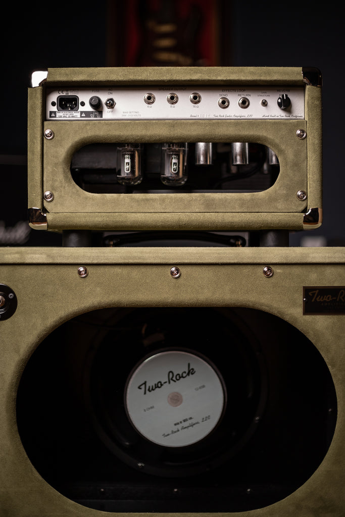 Two-Rock Studio Signature 35 Watt Tube Head and 12-65B 1x12 Extension Cabinet - Moss Green Suede, Silver Chassis, Vintage Gold Grill, Silver Knobs