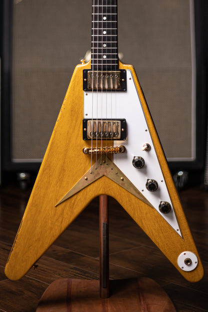 2021 Gibson Custom Shop 58 Korina Flying V Brazilian Rosewood Fingerboard Murphy Lab Light Aged GH Electric Guitar - Natural 81027