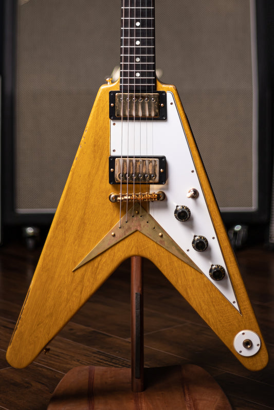 2021 Gibson Custom Shop 58 Korina Flying V Brazilian Rosewood Fingerboard Murphy Lab Light Aged GH Electric Guitar - Natural 81027