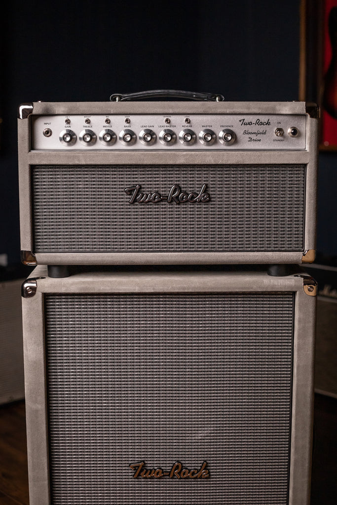 Two-Rock Bloomfield Drive 100/50w Tube Head and Cabinet - Grey Suede, Silver Cloth, Silver Anodized, Silver Skirt Knobs