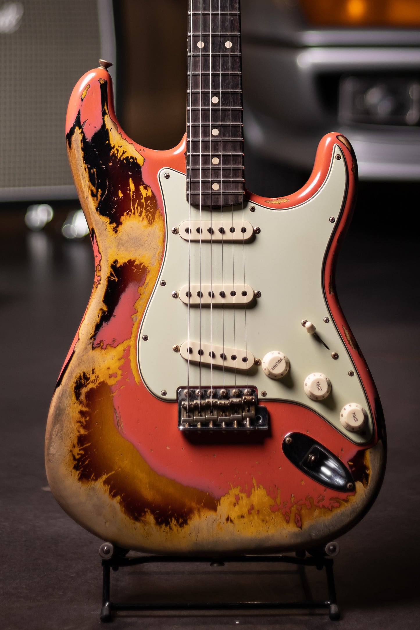 2020 Fender Custom Shop 60/63 Stratocaster Heavy Relic Electric Guitar  - Fiesta Red Over 3 Color Sunburst