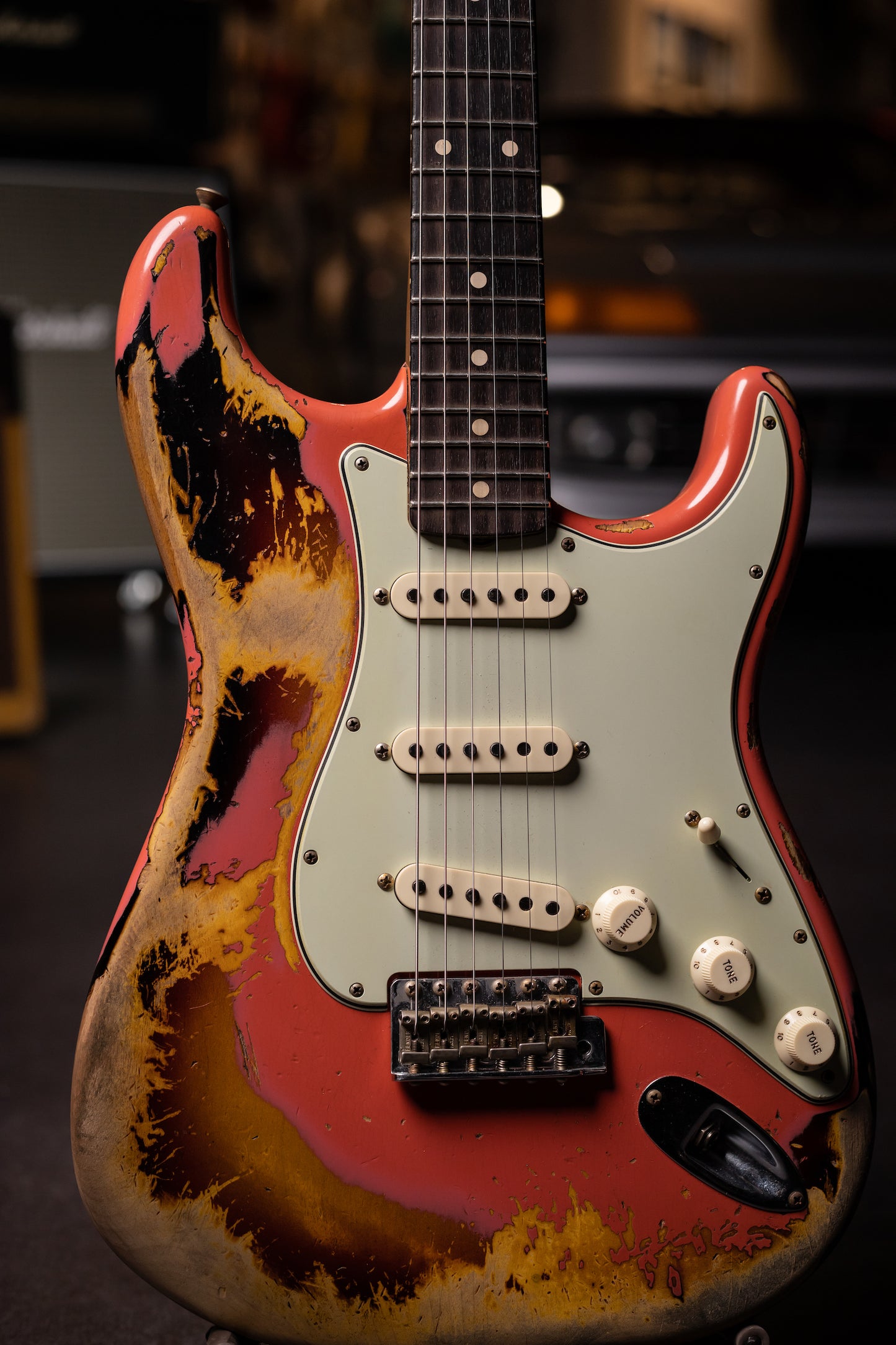 2020 Fender Custom Shop 60/63 Stratocaster Heavy Relic Electric Guitar  - Fiesta Red Over 3 Color Sunburst