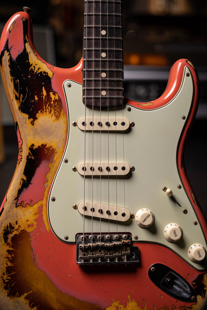 2020 Fender Custom Shop 60/63 Stratocaster Heavy Relic Electric Guitar  - Fiesta Red Over 3 Color Sunburst