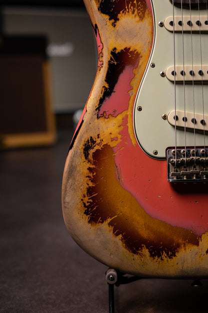 2020 Fender Custom Shop 60/63 Stratocaster Heavy Relic Electric Guitar  - Fiesta Red Over 3 Color Sunburst