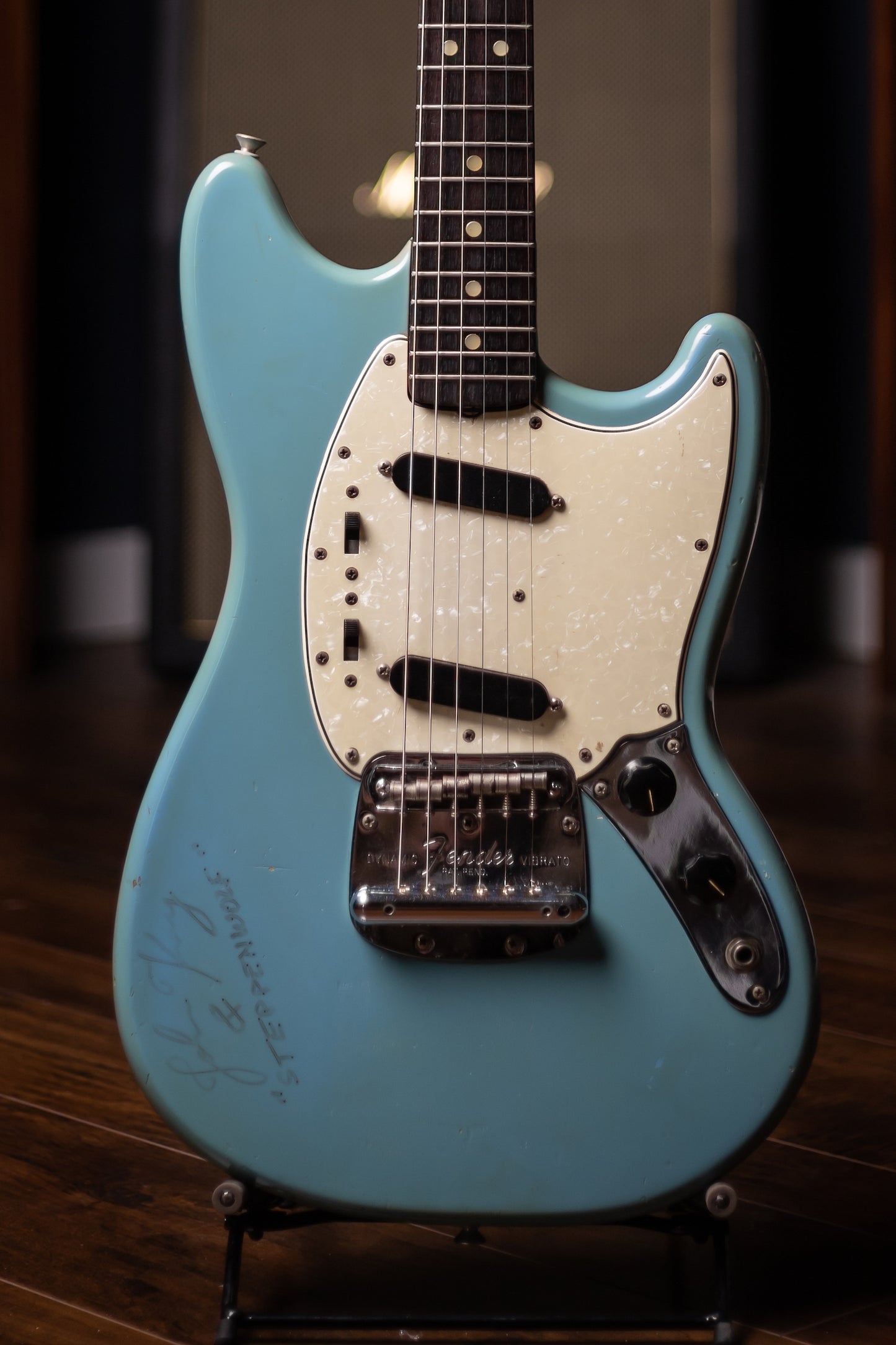 1966 Fender Mustang Signed By John Kay Of Steppenwolf Electric Guitar - Daphne Blue