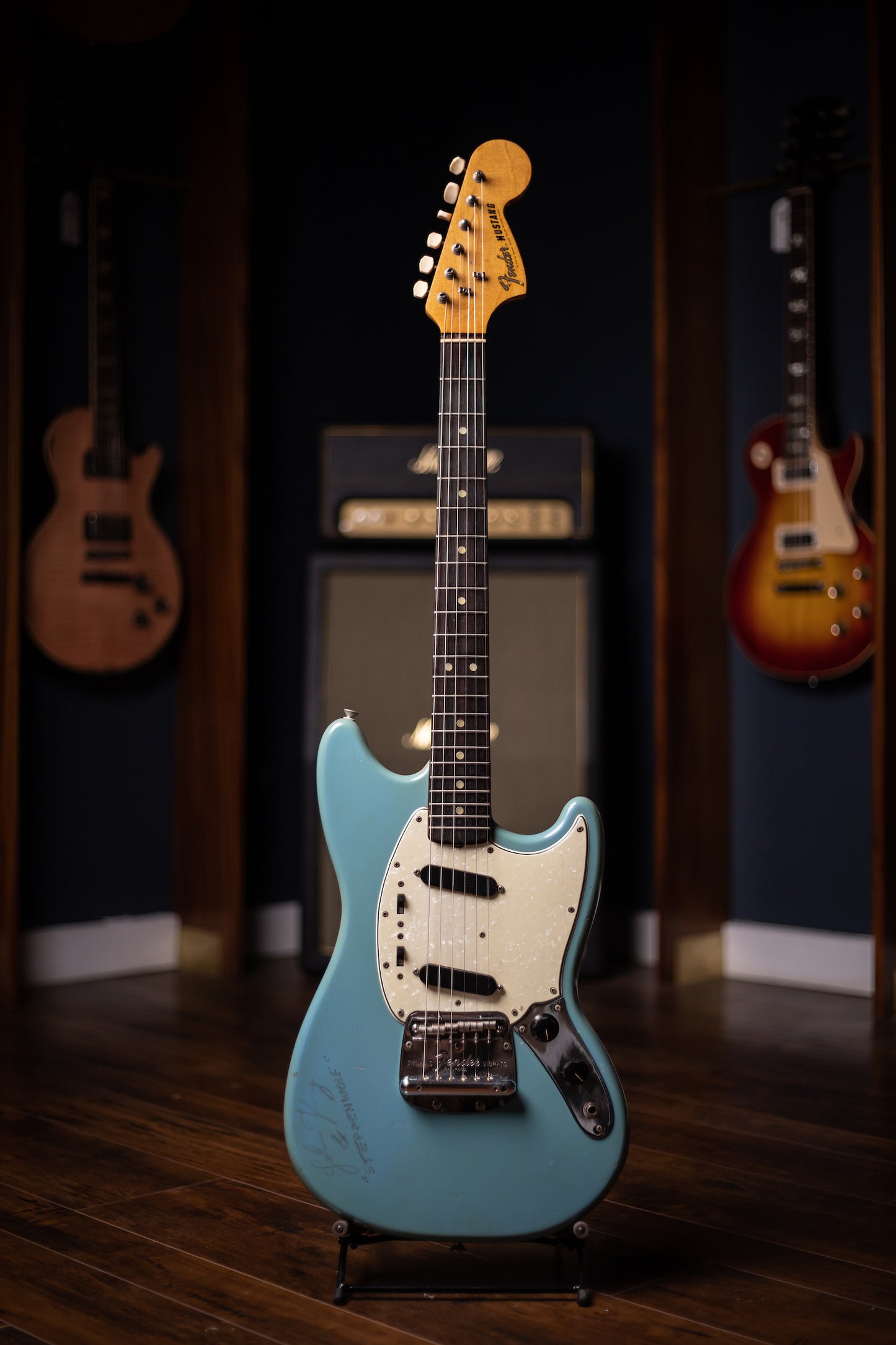 1966 Fender Mustang Signed By John Kay Of Steppenwolf Electric Guitar - Daphne Blue