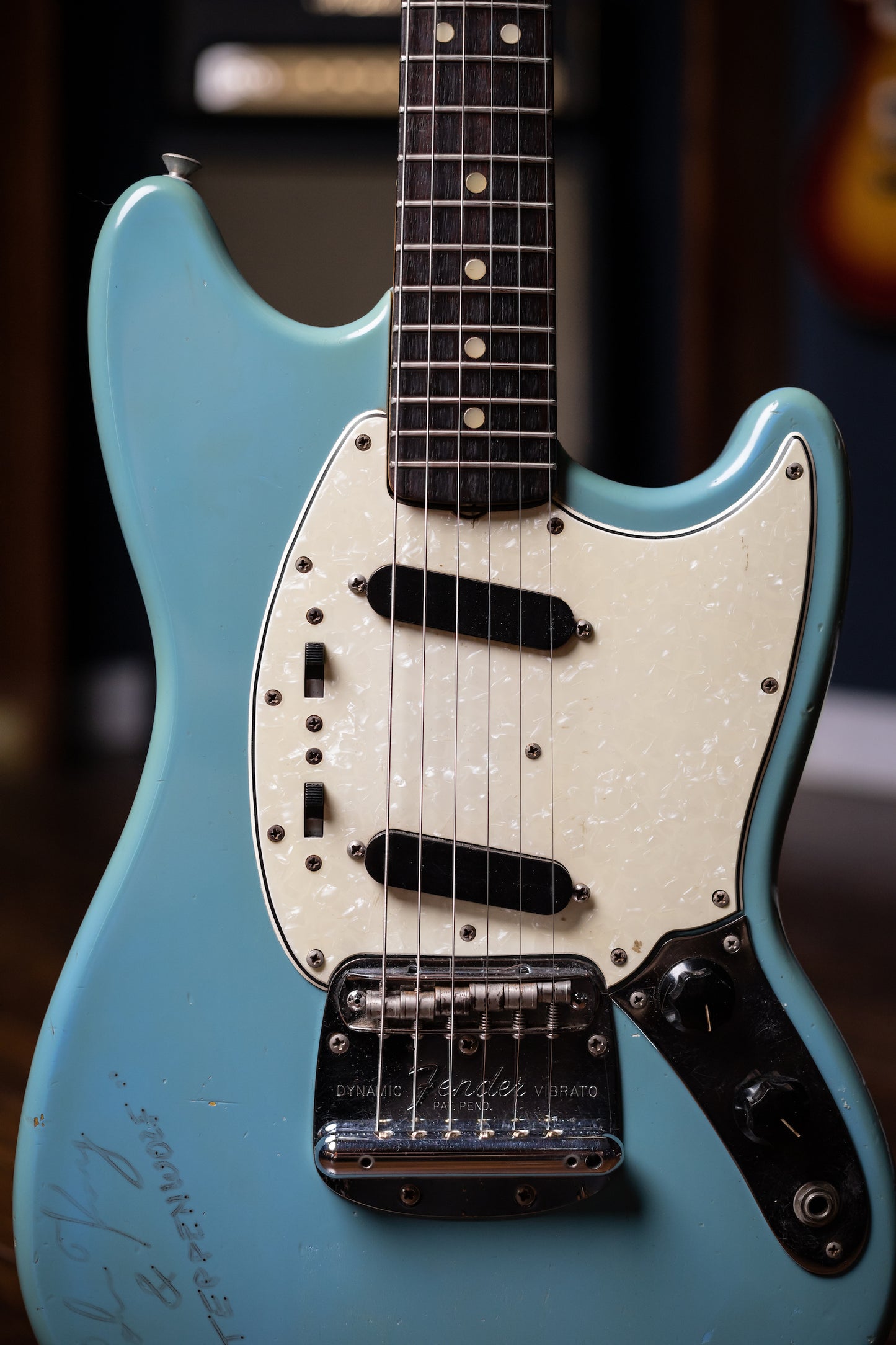 1966 Fender Mustang Signed By John Kay Of Steppenwolf Electric Guitar - Daphne Blue
