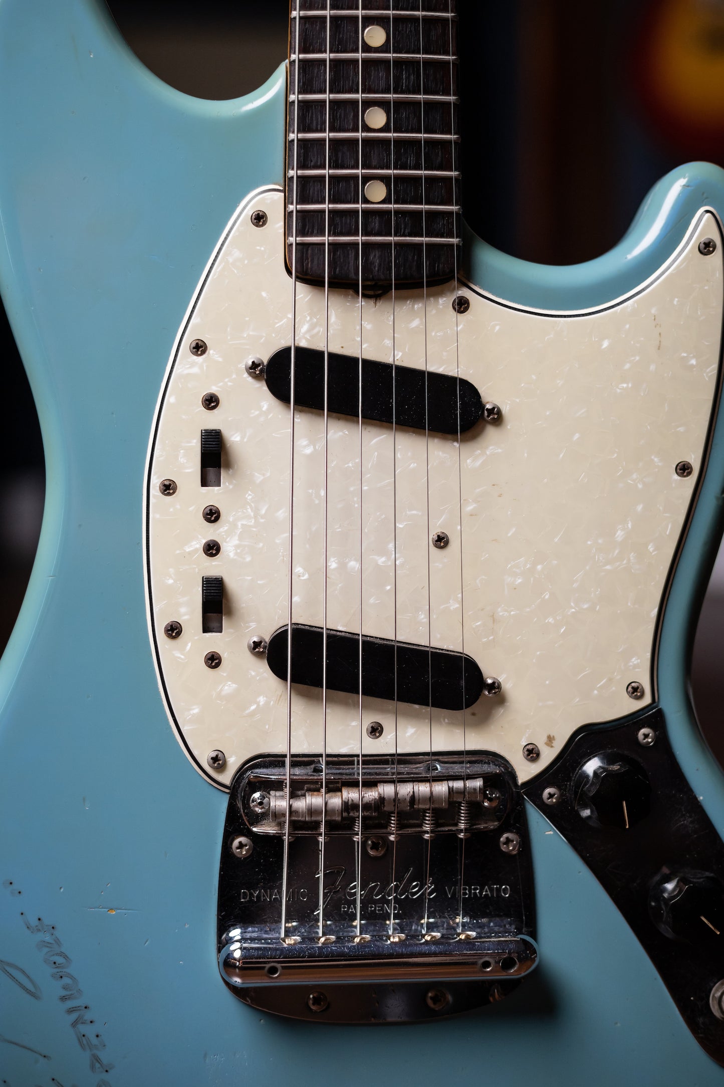 1966 Fender Mustang Signed By John Kay Of Steppenwolf Electric Guitar - Daphne Blue