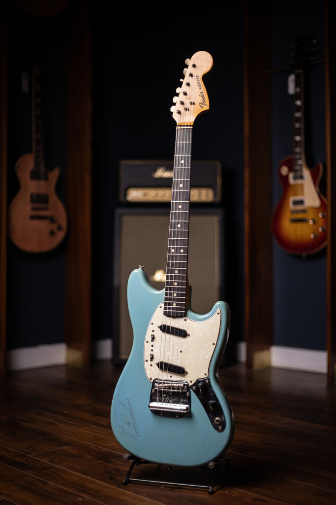 1966 Fender Mustang Signed By John Kay Of Steppenwolf Electric Guitar - Daphne Blue