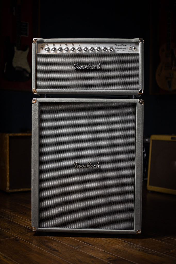 Two-Rock Silver Sterling Signature 150w Tube Head and Cabinet (SSS Width) - Dark Grey Suede, Silver Chassis, Silver Cloth, Silver Knobs