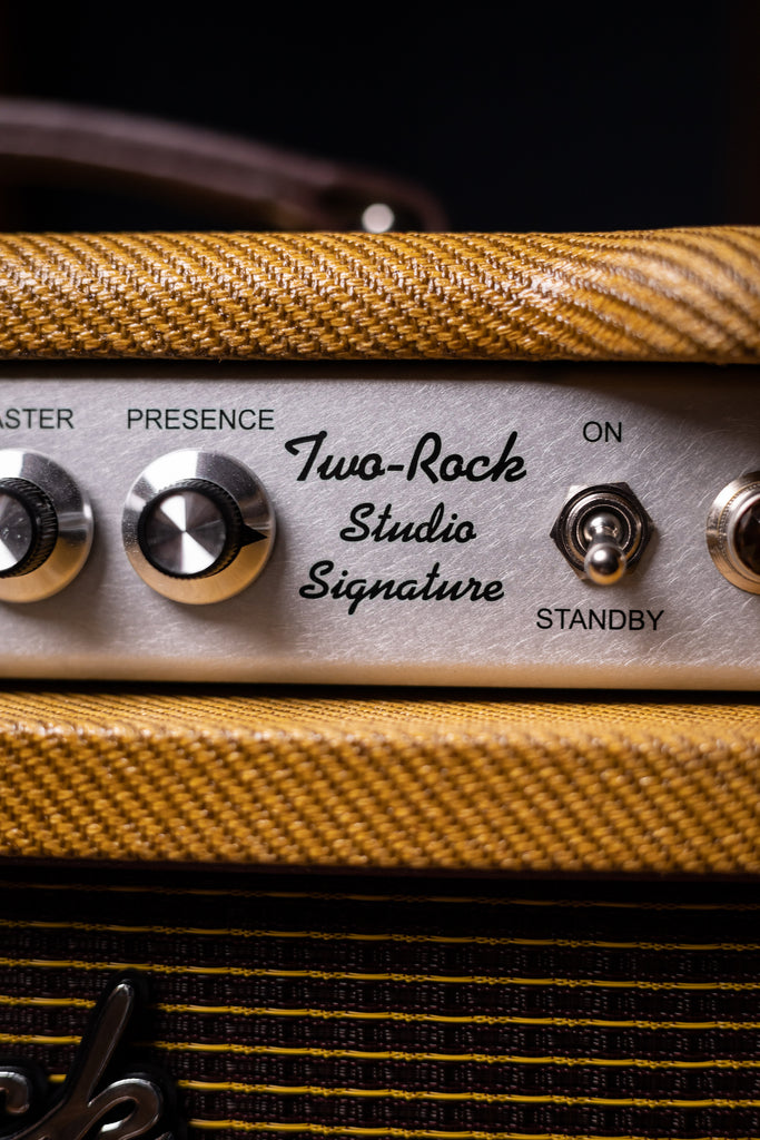 Two-Rock Studio Signature 35 Watt Tube Head and 12-65B 1x12 Extension Cabinet - Lacquered Tweed, Silver Chassis, Fender Style Oxblood Gold Stripe Grill, Black Knobs, Maroon Pipping