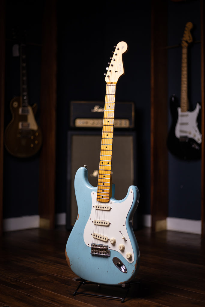 Fender Custom Shop Time Machine 1957 Stratocaster Relic Electric Guitar - Faded Aged Daphne Blue