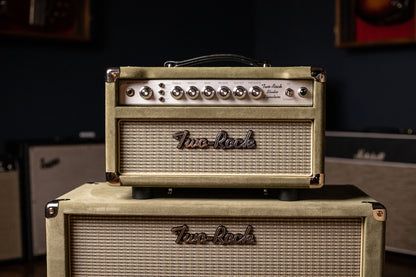 Two-Rock Studio Signature 35 Watt Tube Head and 12-65B 1x12 Extension Cabinet - Moss Green Suede, Silver Chassis, Vintage Gold Grill, Silver Knobs