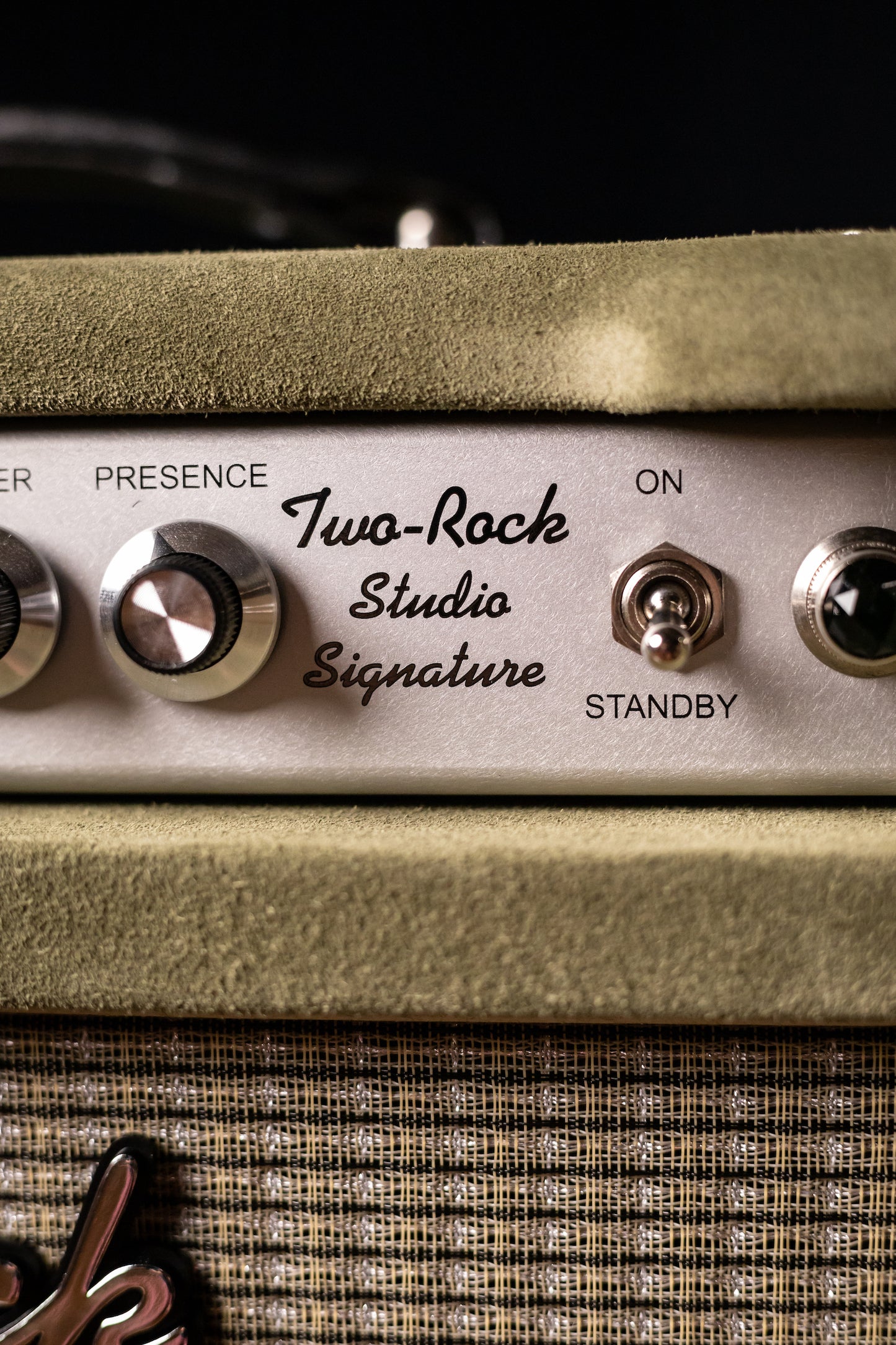 Two-Rock Studio Signature 35 Watt Tube Head and 12-65B 1x12 Extension Cabinet - Moss Green Suede, Silver Chassis, Vintage Gold Grill, Silver Knobs