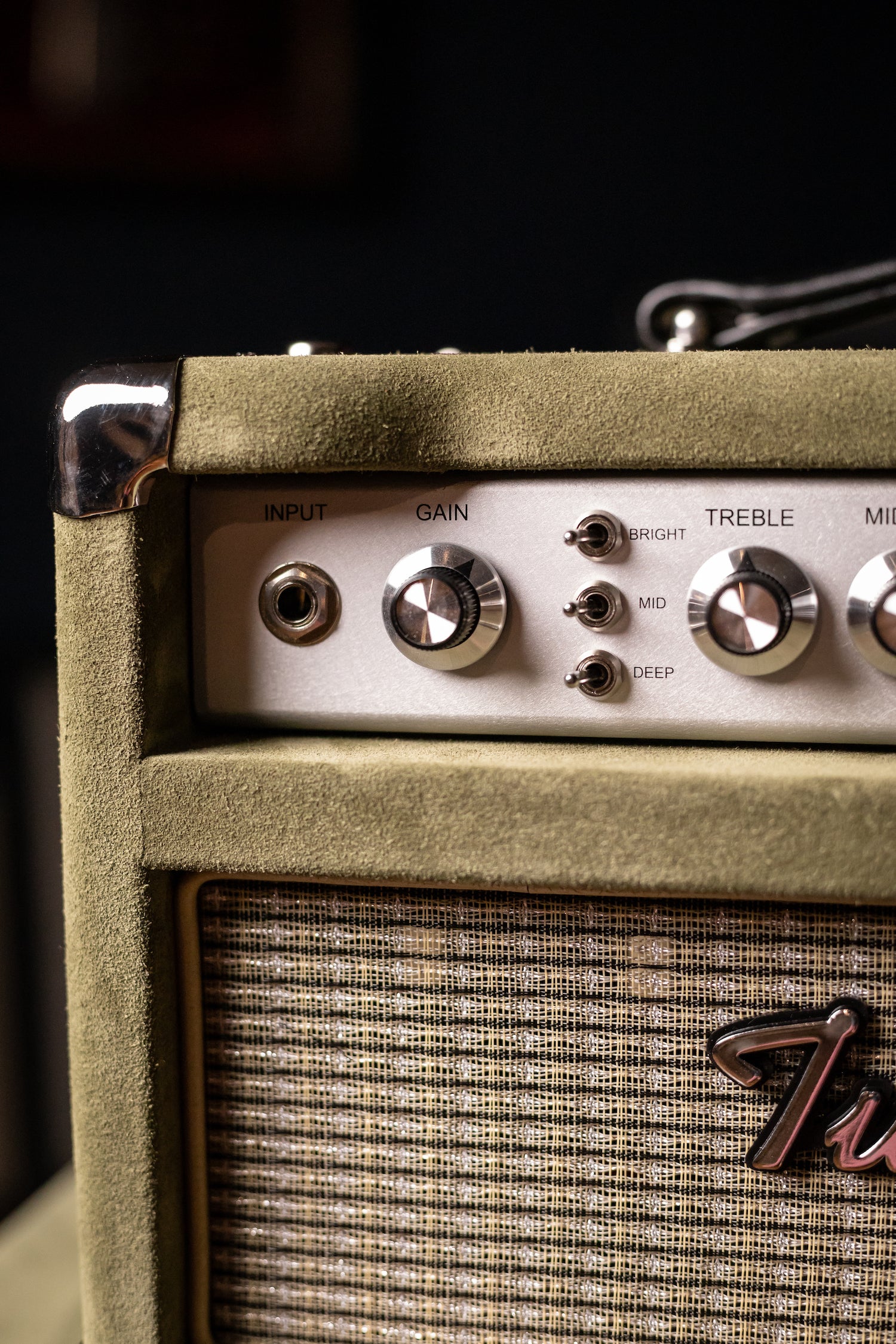 Two-Rock Studio Signature 35 Watt Tube Head and 12-65B 1x12 Extension Cabinet - Moss Green Suede, Silver Chassis, Vintage Gold Grill, Silver Knobs