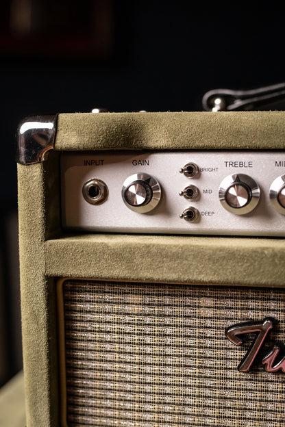 Two-Rock Studio Signature 35 Watt Tube Head and 12-65B 1x12 Extension Cabinet - Moss Green Suede, Silver Chassis, Vintage Gold Grill, Silver Knobs