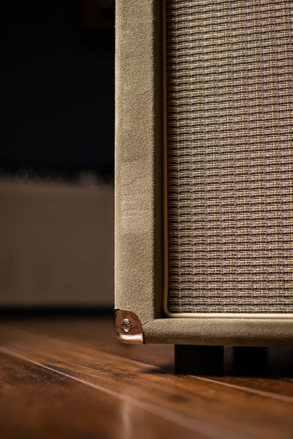 Two-Rock Studio Signature 35 Watt Tube Head and 12-65B 1x12 Extension Cabinet - Moss Green Suede, Silver Chassis, Vintage Gold Grill, Silver Knobs