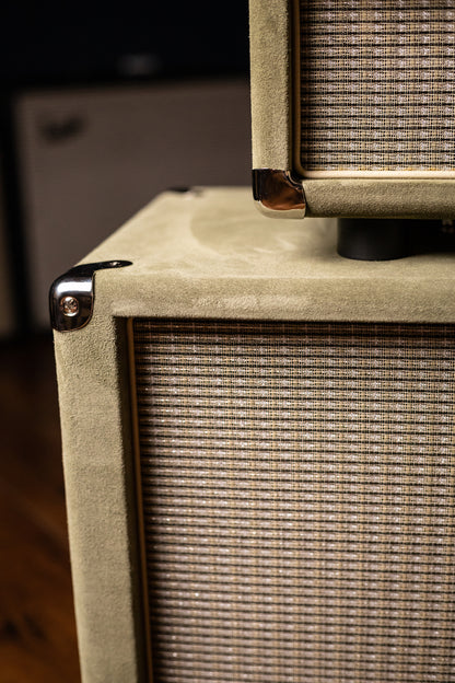 Two-Rock Studio Signature 35 Watt Tube Head and 12-65B 1x12 Extension Cabinet - Moss Green Suede, Silver Chassis, Vintage Gold Grill, Silver Knobs