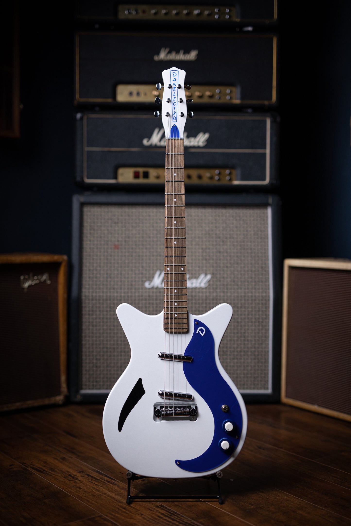 Danelectro ‘59 Spruce Semi-Hollow Electric Guitar - White/Blue - Walt Grace Vintage